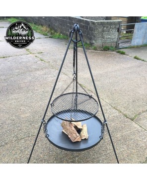 Large Firepit Set – Adjustable Tripod Grill & Suspended Fire Bowl