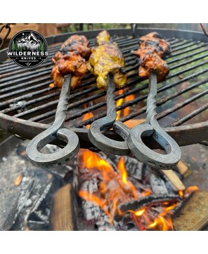 Heavy Duty Forged Skewers – Handcrafted Set of 4 for Outdoor Cooking