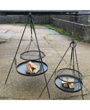 Large Firepit Set – Adjustable Tripod Grill & Suspended Fire Bowl