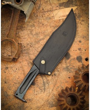 Handcrafted Knife | Forged from OM366 Engine | Matte Leather Sheath