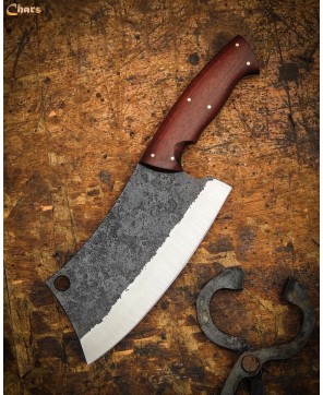 Rustic Handcrafted Cleaver with Rosewood Handle