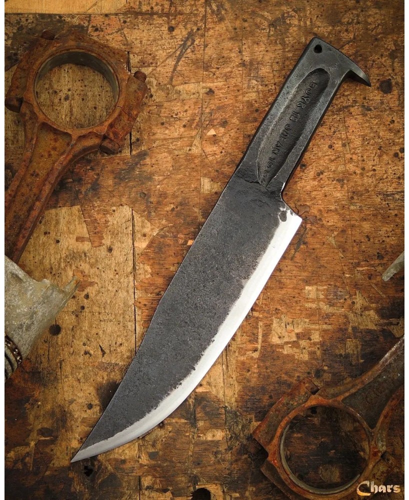 Hand Forged Integral Bowie Knife in 1086 Steel with Gandola Sheath