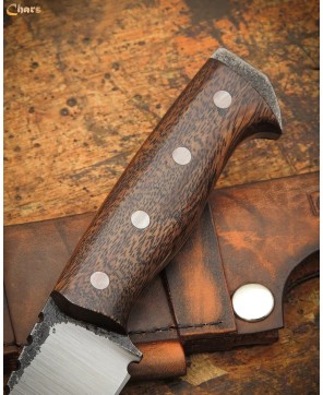 Handmade 5160 Steel Knife with Saman Wood Handle & Leather Sheath