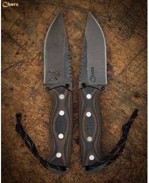 Pair of Tactical 5160 Carbon Steel Knives with Leather Sheath