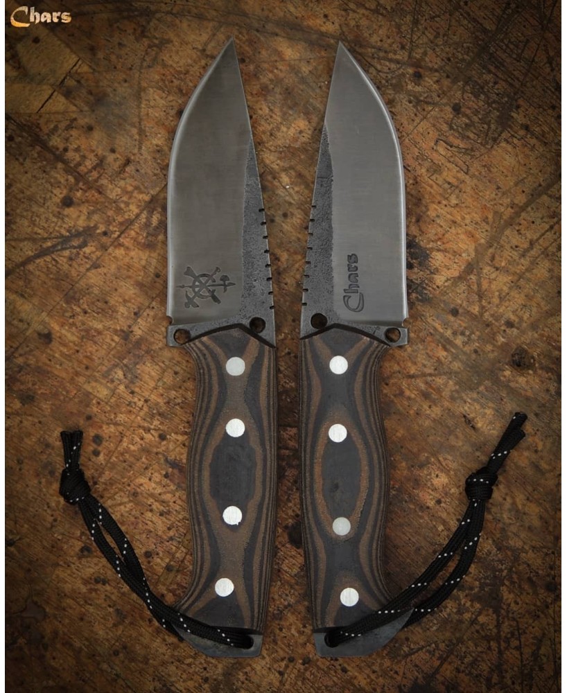 Pair of Tactical 5160 Carbon Steel Knives with Leather Sheath