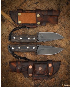 Pair of Tactical 5160 Carbon Steel Knives with Leather Sheath