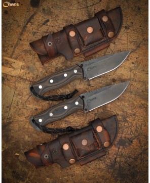 Pair of Tactical 5160 Carbon Steel Knives with Leather Sheath