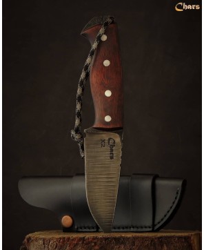 Handmade Carbon Steel Knife with Red Oak Handle & Leather Sheath