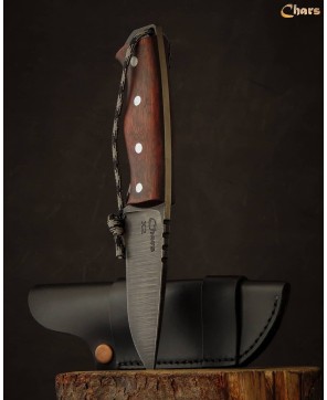 Handmade Carbon Steel Knife with Red Oak Handle & Leather Sheath