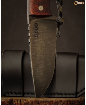 Handmade Carbon Steel Knife with Red Oak Handle & Leather Sheath