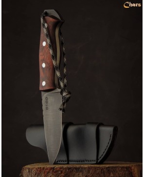 Handmade Carbon Steel Knife with Red Oak Handle & Leather Sheath