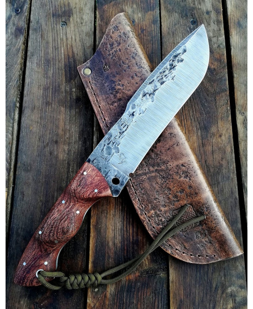 Hand-Forged Bushcraft Knife with Leather Sheath