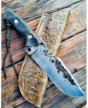 Hand-Forged Hunting Knife with Black Micarta Handle