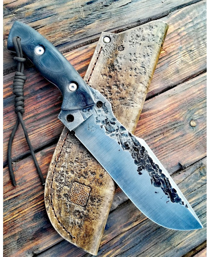 Hand-Forged Hunting Knife with Black Micarta Handle