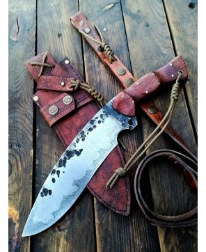 Hand-Forged Bushcraft Knife with Leather Sheath