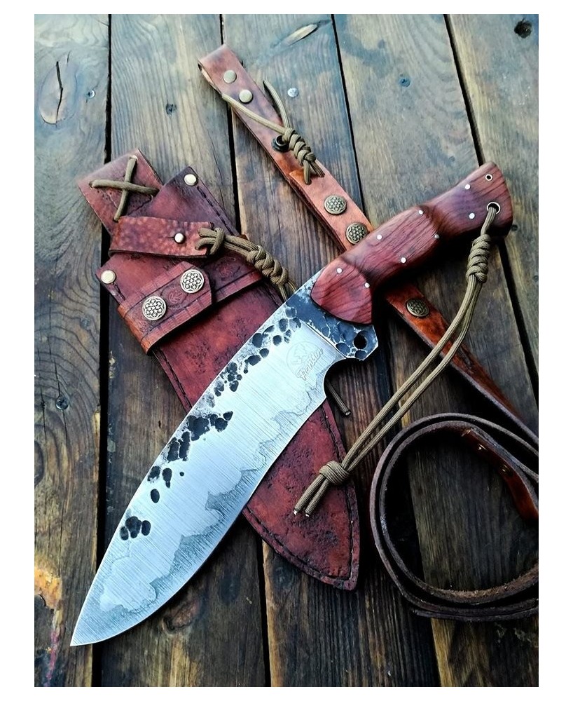 Hand-Forged Bushcraft Knife with Leather Sheath