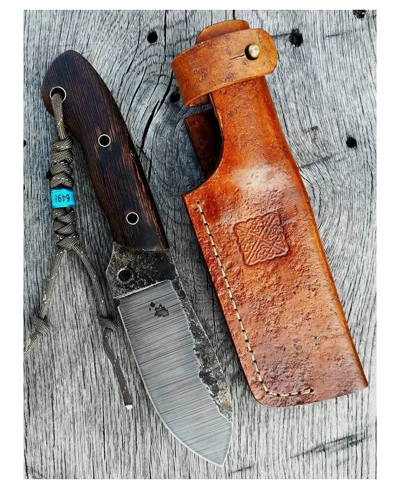 Handcrafted Bushcraft Knife with Rustic Leather Sheath