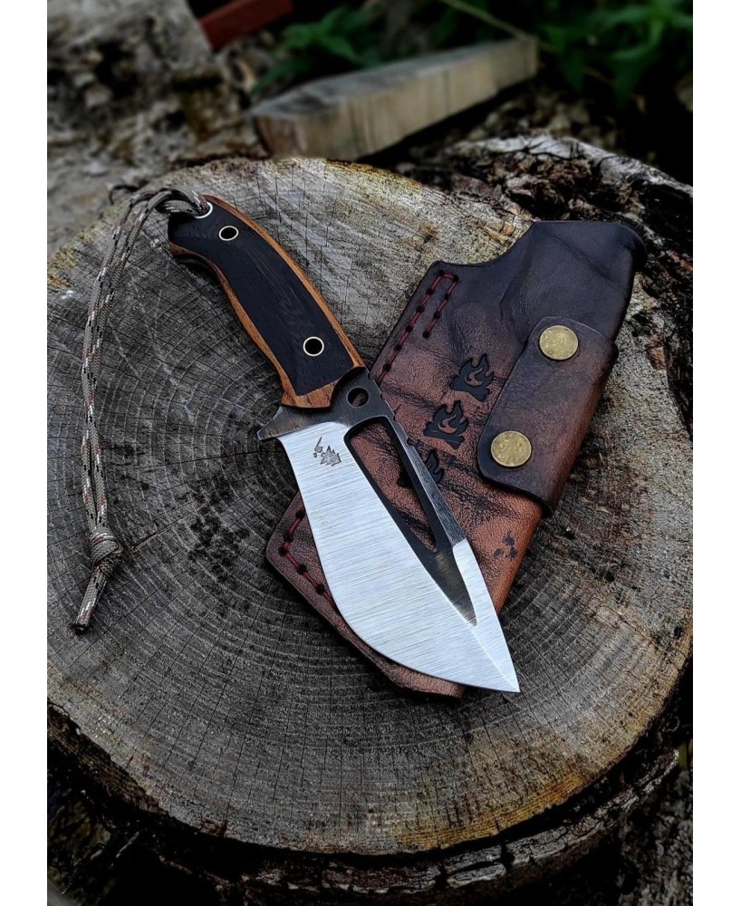 Compact Tactical Fixed Blade Knife with Leather Sheath