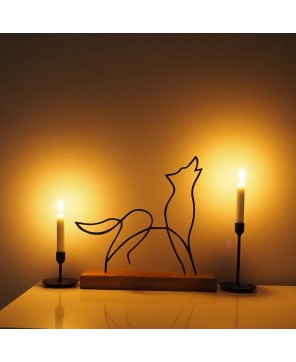 Minimalist Wolf Statue – Modern Metal & Wood Décor Piece