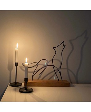 Minimalist Wolf Statue – Modern Metal & Wood Décor Piece