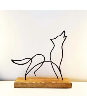 Minimalist Wolf Statue – Modern Metal & Wood Décor Piece