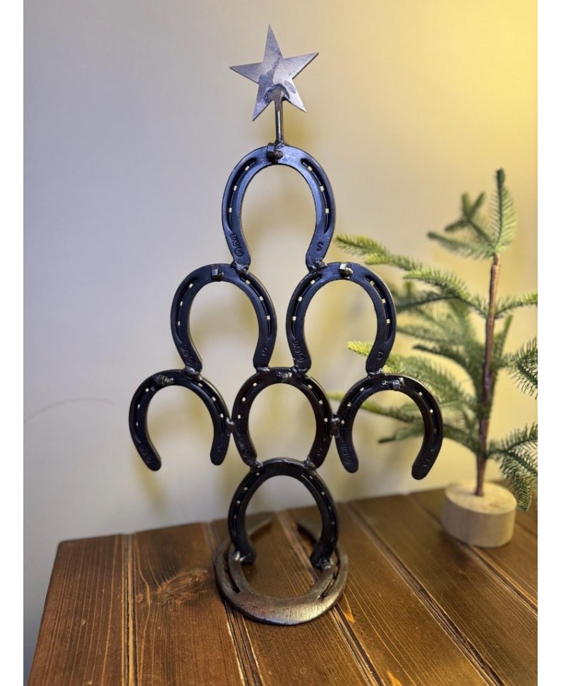 Hand-Forged Steel Horseshoe Christmas Tree – Rustic Holiday Decor