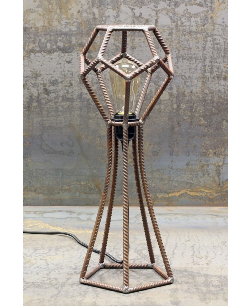 Industrial Geometric Rebar Table Lamp – Vintage Edison Bulb Design