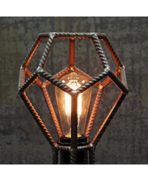 Industrial Geometric Rebar Table Lamp – Vintage Edison Bulb Design