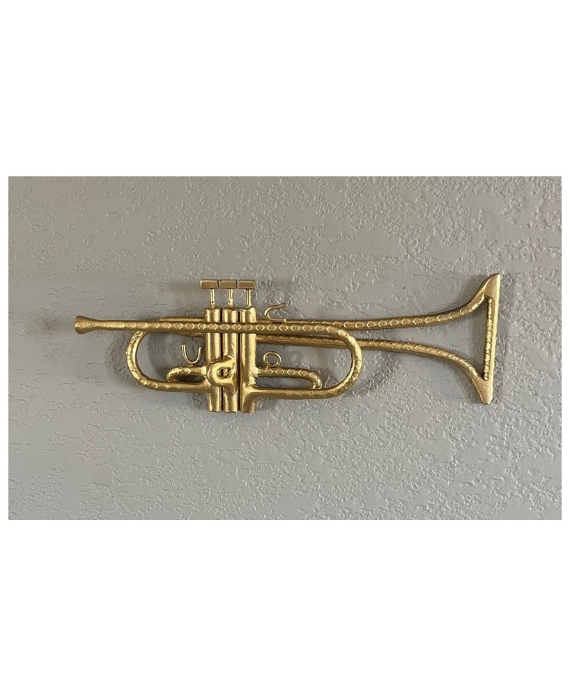 Handmade Welded Rebar Trumpet Wall Art – Gold Finish