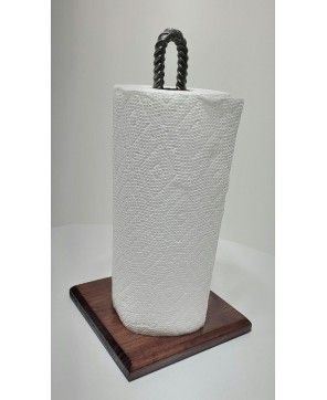 Handmade Rebar Paper Towel Holder – Polished Steel & Pine Base