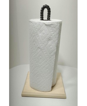 Handmade Rebar Paper Towel Holder – Polished Steel & Pine Base