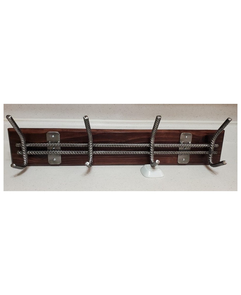 Industrial Style Rebar Coat Rack – 4 Hook with Pine Backboard