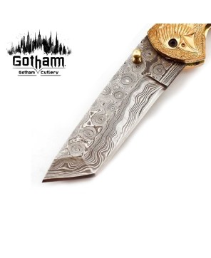 "Custom Damascus Steel Folding Knife - Resin Handle"