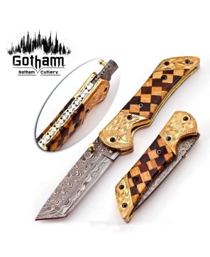 Elegant Handmade Damascus Folding Knife