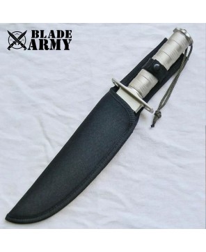 Silver Tactical Hunting Fixed Blade Knife with Nylon Sheath