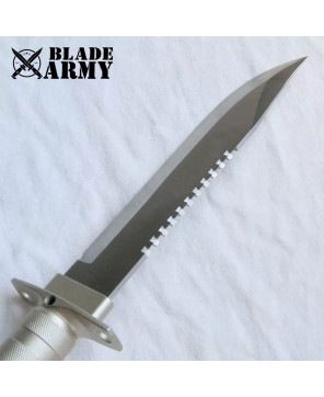 Silver Tactical Hunting Fixed Blade Knife with Nylon Sheath