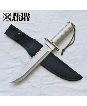 Silver Tactical Hunting Fixed Blade Knife with Nylon Sheath