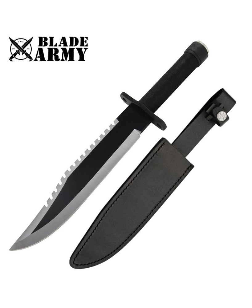 Black Rambo First Blood Survival Knife with Leather Sheath