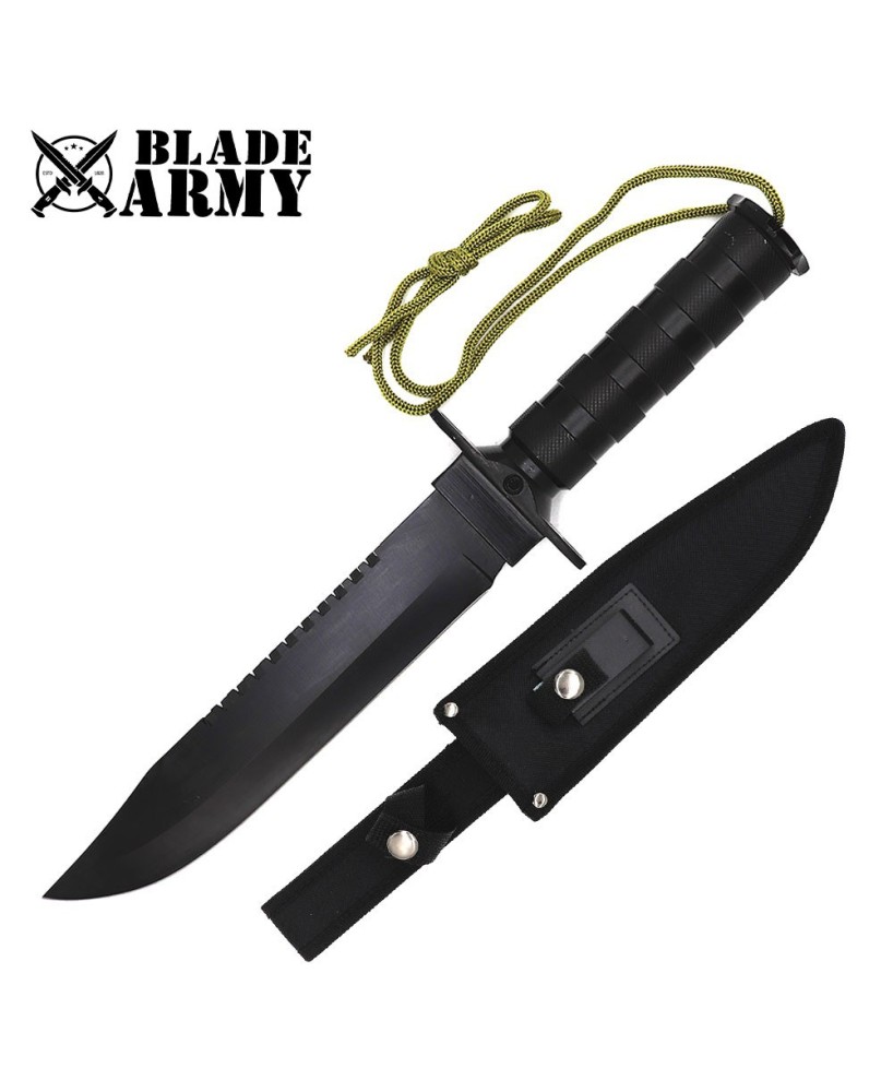 Tactical Black Stainless Steel Survival Knife with Nylon Sheath