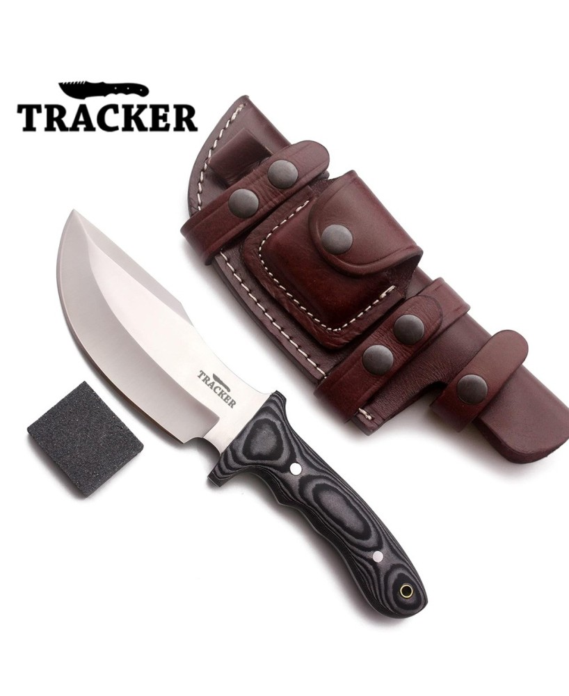 Micarta Handle D2 Tool Steel Tactical Hunting Knife with Leather Sheat