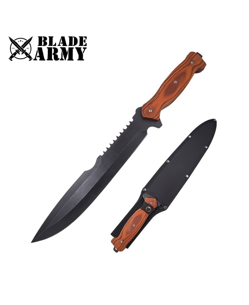 Full Tang Survival Knife with Wood Handle and Sheath – Outdoor Ready