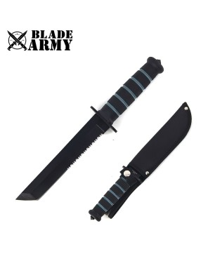 Tactical Hunting Knife with Serrated Tanto Blade and Nylon Sheath