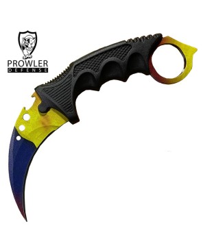 7.6" Marble Fade Karambit Neck Knife - Tactical Full-Tang Blade