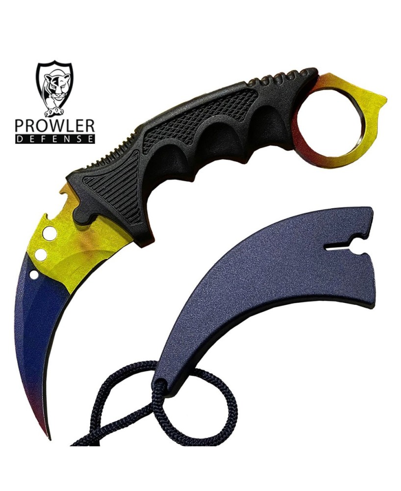 7.6" Marble Fade Karambit Neck Knife - Tactical Full-Tang Blade