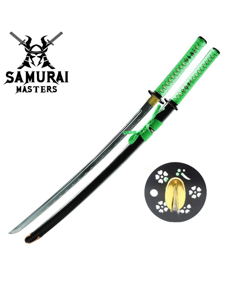 Handmade Japanese Samurai Katana Sword with Green Tsuka-Ito