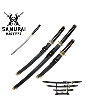 Two-Tone Dragon 3-Piece Samurai Katana Set with Display Stand