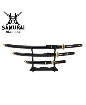 Two-Tone Dragon 3-Piece Samurai Katana Set with Display Stand