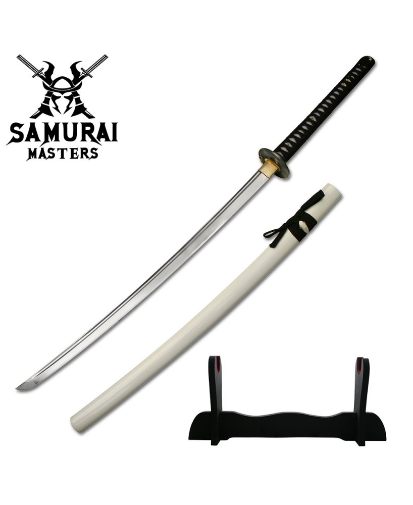 Hand-Forged Warlord Samurai Katana – 43.7" Sword with Display Stand