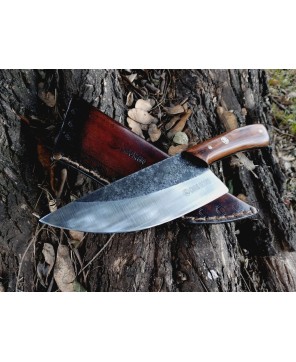 Alunau Heavy-Duty Butcher Knife - Handmade Leather Sheath