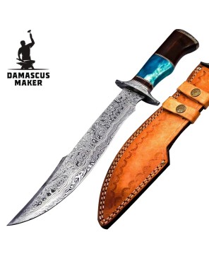 Wood & Bone Handle Damascus Bowie